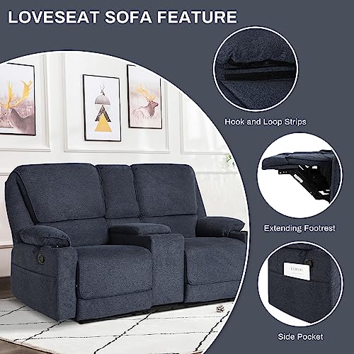 Navy Blue Dual Reclining Loveseat with Cup Holders