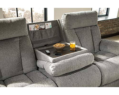 Mitchiner Sofa with Drop-Down Table in Fog