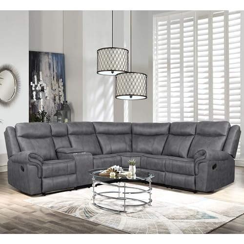 Grey Manual Recliner Sectional Sofa Set with Storage