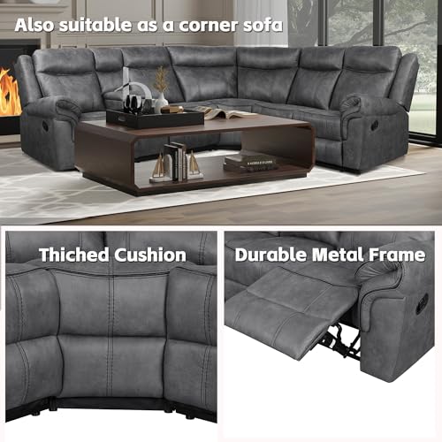Grey Manual Recliner Sectional Sofa Set with Storage