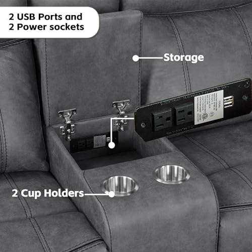 Grey Manual Recliner Sectional Sofa Set with Storage