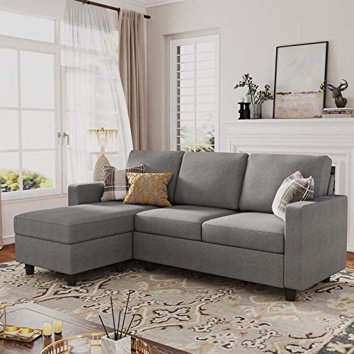 HONBAY Grey L-Shape Convertible Sectional Sofa