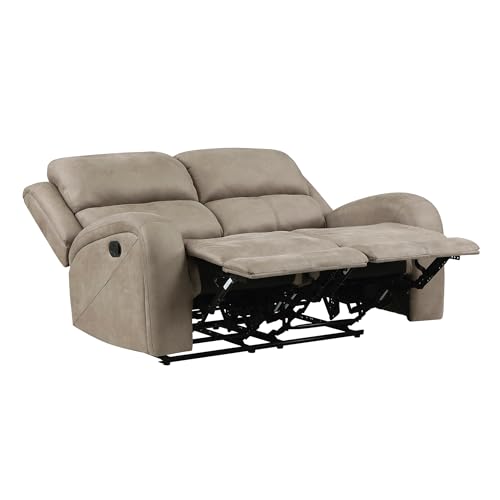 Brown Microfiber Manual Double Reclining Loveseat