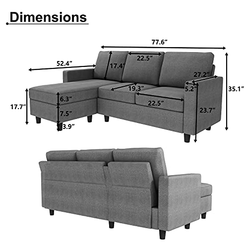 HONBAY Grey L-Shape Convertible Sectional Sofa