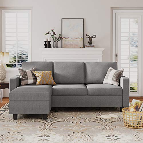 HONBAY Grey L-Shape Convertible Sectional Sofa