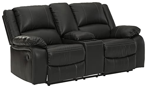Ashley Calderwell Black Faux Leather Reclining Loveseat