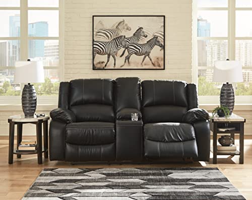 Ashley Calderwell Black Faux Leather Reclining Loveseat