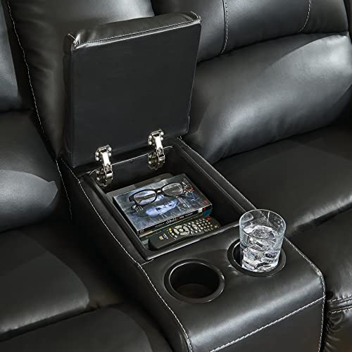 Ashley Calderwell Black Faux Leather Reclining Loveseat