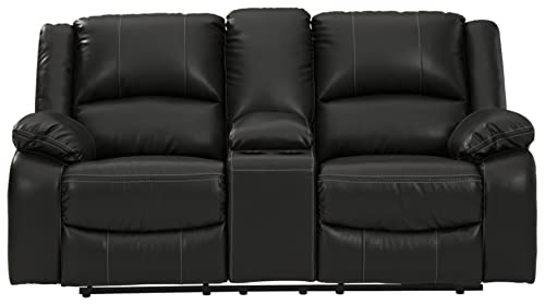 Ashley Calderwell Black Faux Leather Reclining Loveseat