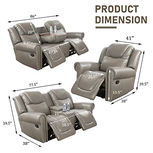 Grey Leather Recliner Sofa Set for Home & Office