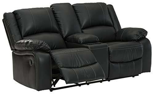 Ashley Calderwell Black Faux Leather Reclining Loveseat