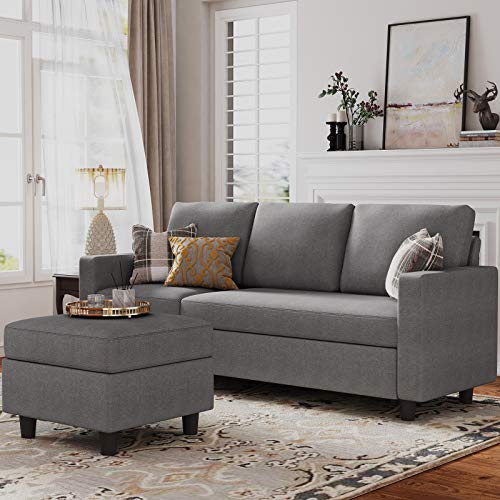 HONBAY Grey L-Shape Convertible Sectional Sofa