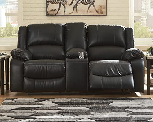 Ashley Calderwell Black Faux Leather Reclining Loveseat