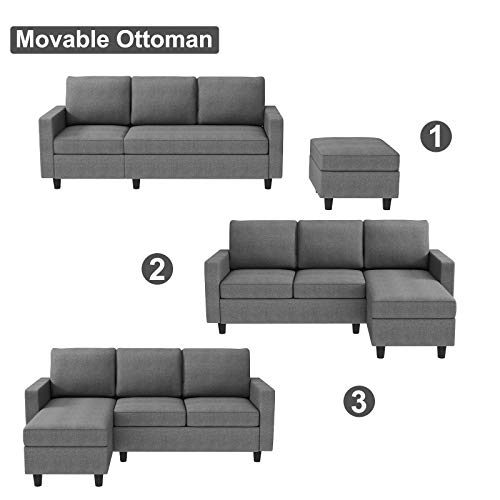 HONBAY Grey L-Shape Convertible Sectional Sofa