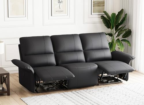 Belffin Black Leather 3-Seater Recliner Sofa