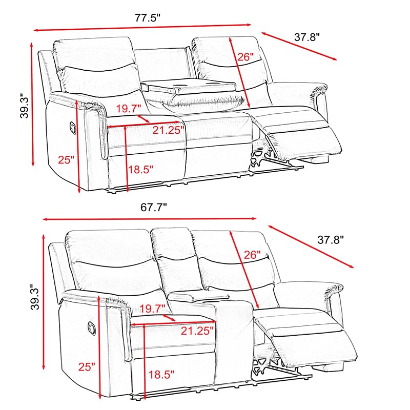 Brown Reclining Loveseat and 3-Seater Couch Set