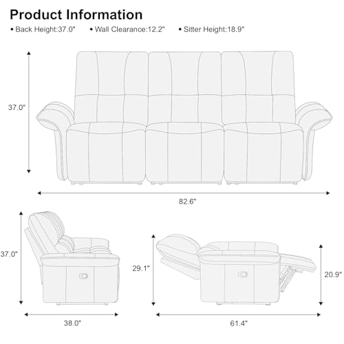 Belffin Black Leather 3-Seater Recliner Sofa