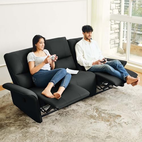 Belffin Black Leather 3-Seater Recliner Sofa