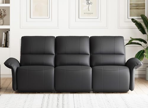 Belffin Black Leather 3-Seater Recliner Sofa