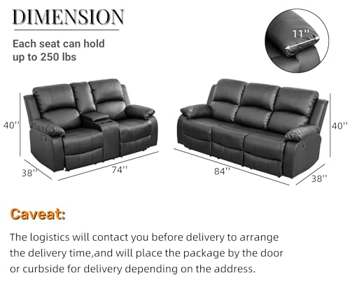 Black Leather Recliner Sofa and Loveseat Set