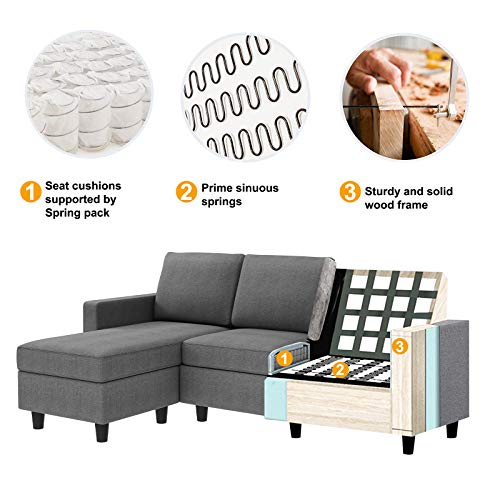 HONBAY Grey L-Shape Convertible Sectional Sofa
