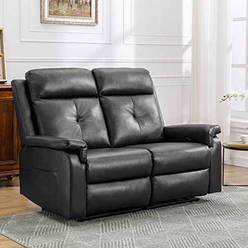 Black Leather Reclining Massage Loveseat Sofa