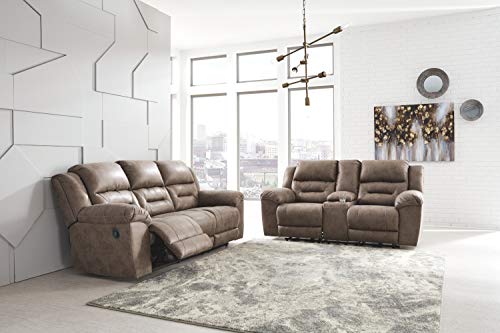 Ashley Stoneland Brown Double Reclining Loveseat with Console