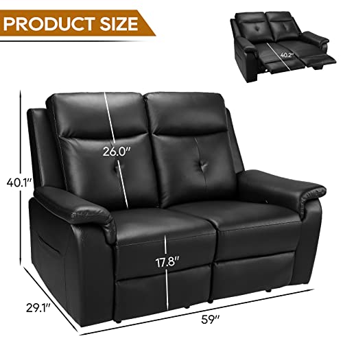 Black Leather Reclining Massage Loveseat Sofa