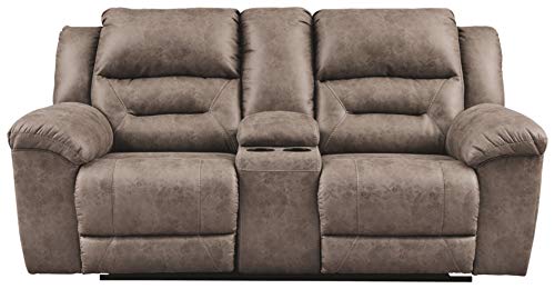 Ashley Stoneland Brown Double Reclining Loveseat with Console