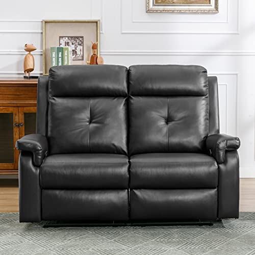 Black Leather Reclining Massage Loveseat Sofa