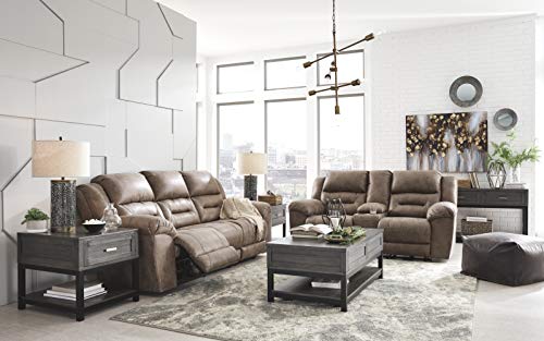 Ashley Stoneland Brown Double Reclining Loveseat with Console