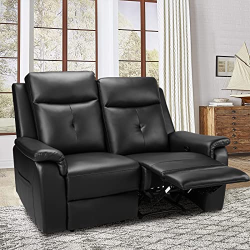 Black Leather Reclining Massage Loveseat Sofa