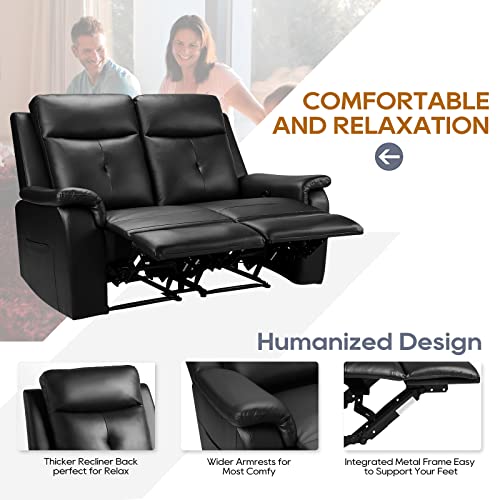 Black Leather Reclining Massage Loveseat Sofa
