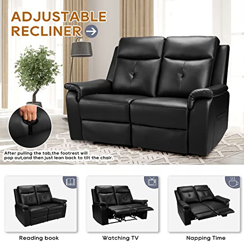 Black Leather Reclining Massage Loveseat Sofa