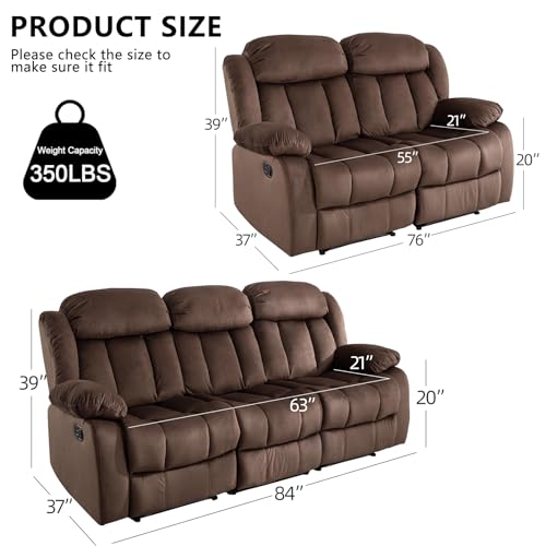 Classic Reclining Sofa Set with Loveseat and Sofa