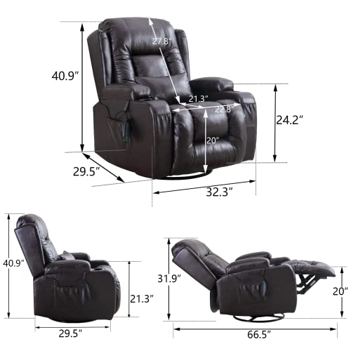 Faux Leather Recliner Chairs with Heat and Massage