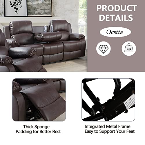 Brown Manual Leather Recliner Sofa Set 2-Piece