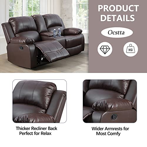 Brown Manual Leather Recliner Sofa Set 2-Piece