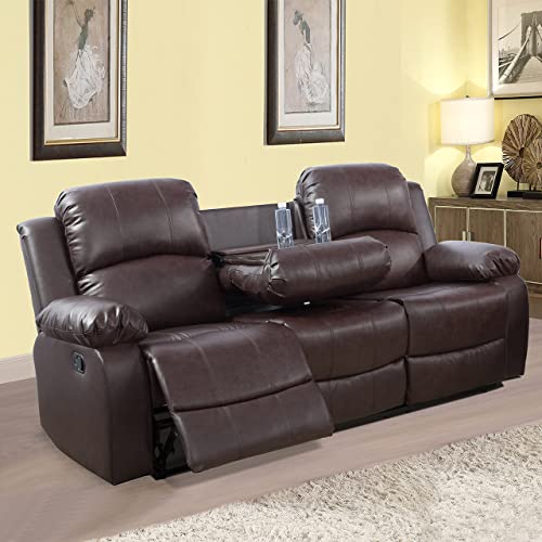 Brown Manual Leather Recliner Sofa Set 2-Piece