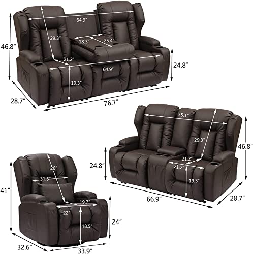 67" RV Loveseat Recliner Sofa with Console