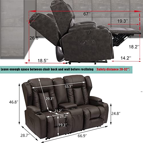 67" RV Loveseat Recliner with Console & Cupholders