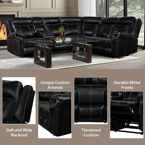 Leather Recliner Sectional Sofa with USB Ports