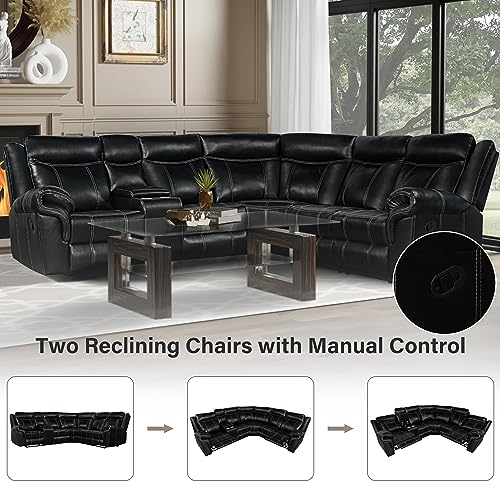Leather Recliner Sectional Sofa with USB Ports