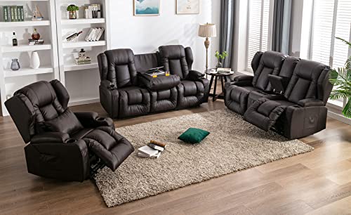 Brown 3-Piece Recliner Sofa Set for Living Room