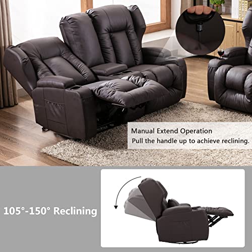 Brown 3-Piece Recliner Sofa Set for Living Room