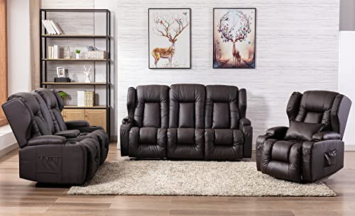 Brown 3-Piece Recliner Sofa Set for Living Room