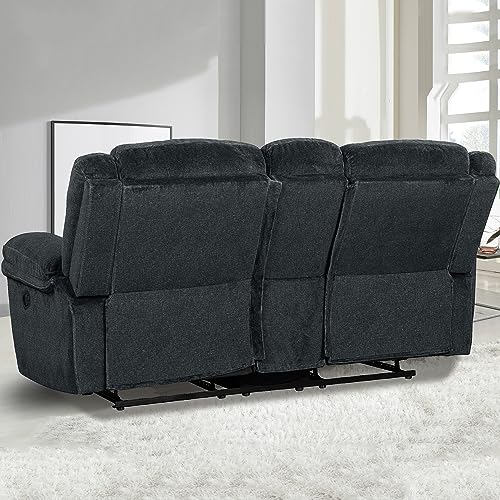 Dark Blue Velvet Loveseat Recliner Sofa with USB Ports