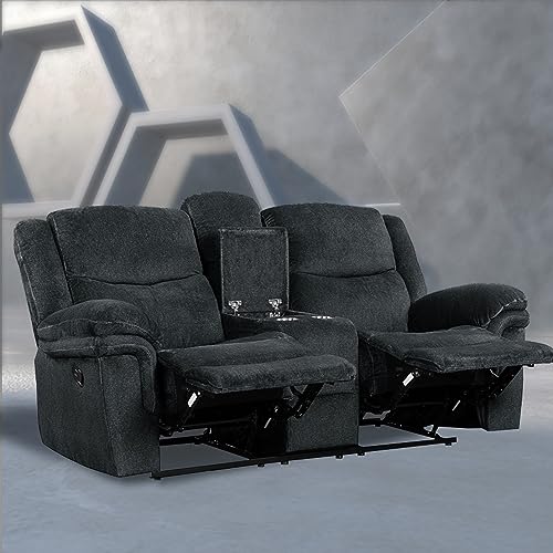 Dark Blue Velvet Loveseat Recliner Sofa with USB Ports