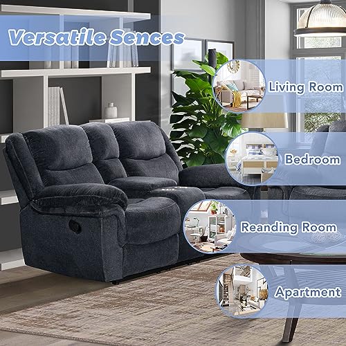 Dark Blue Velvet Loveseat Recliner Sofa with USB Ports