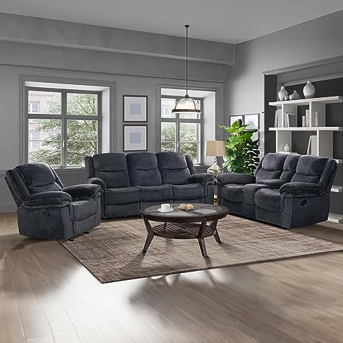 Dark Blue Velvet Loveseat Recliner Sofa with USB Ports